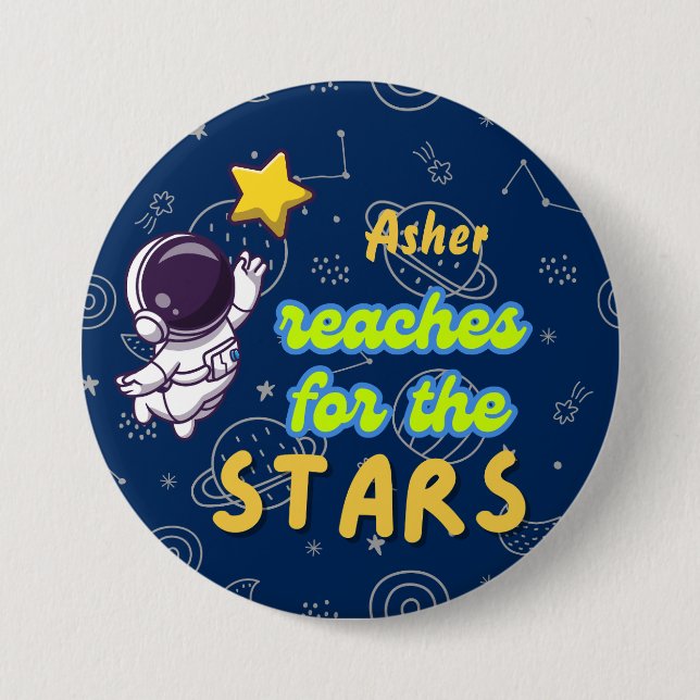 Personalized Blue Reach for the Stars Affirmation Button (Front)