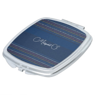 Personalized Blue Regatta Striped Border Compact Mirror