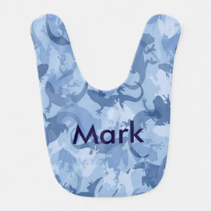 Personalized Blue Reptile Camouflage Baby Bib
