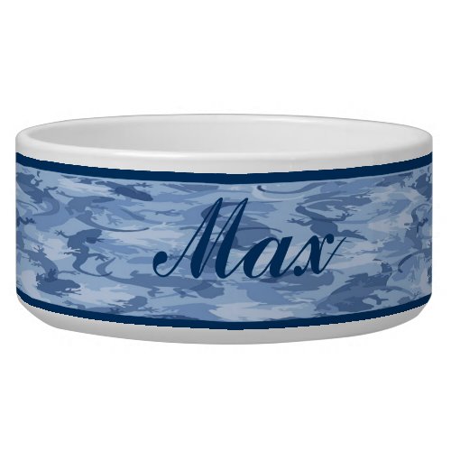 Personalized Blue Reptile Camouflage Pet Bowl