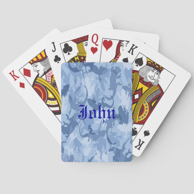 Personalized Blue Reptile Camouflage Playing Cards (Back)