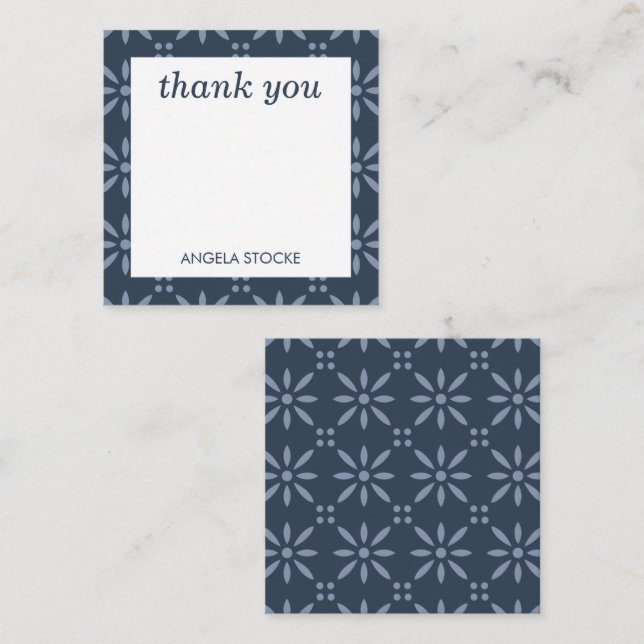 Personalized Blue Retro Flower Note Card (Front/Back)