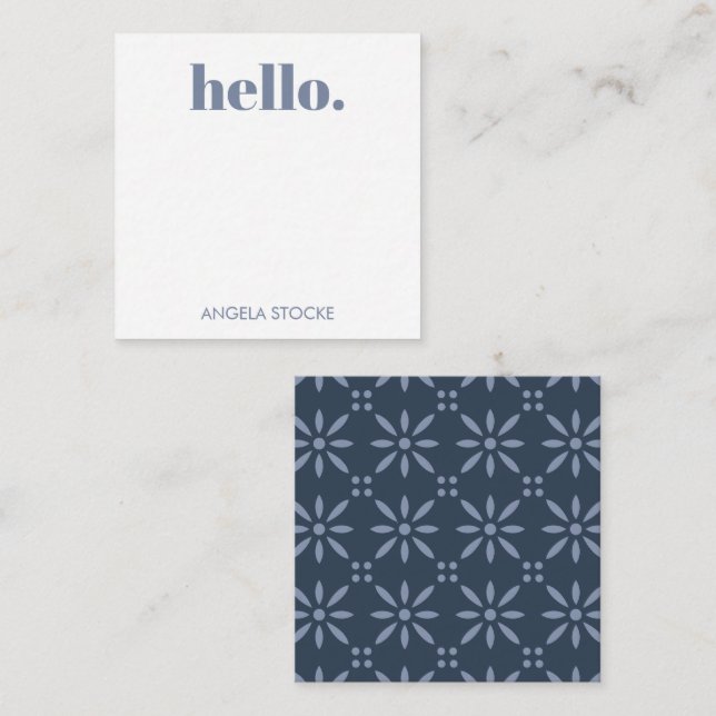 Personalized Blue Retro Flower Note Card (Front/Back)