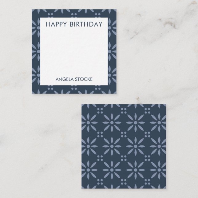 Personalized Blue Retro Flower Note Card (Front/Back)