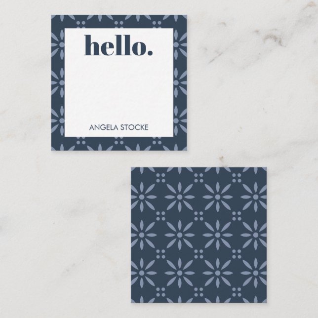 Personalized Blue Retro Flower Note Card (Front/Back)