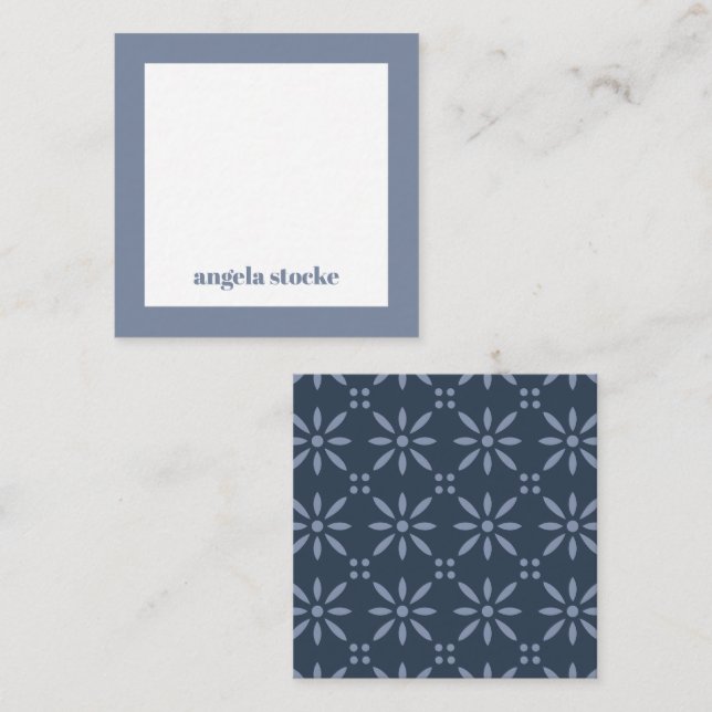 Personalized Blue Retro Flower Note Card (Front/Back)