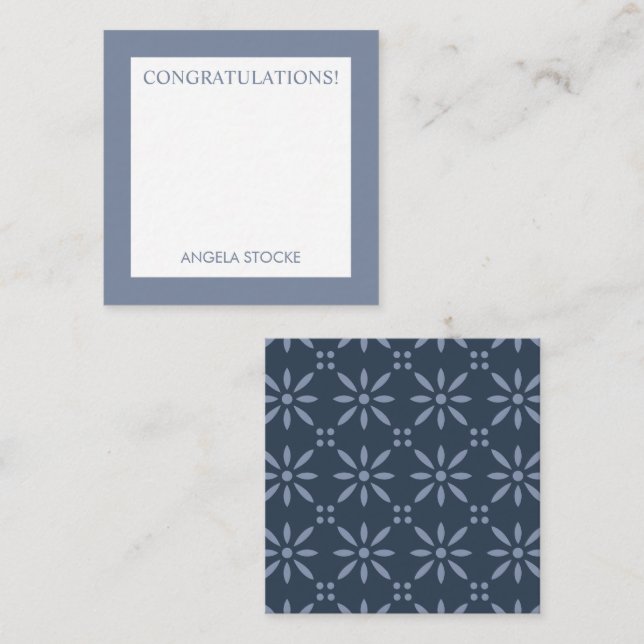 Personalized Blue Retro Flower Note Card (Front/Back)