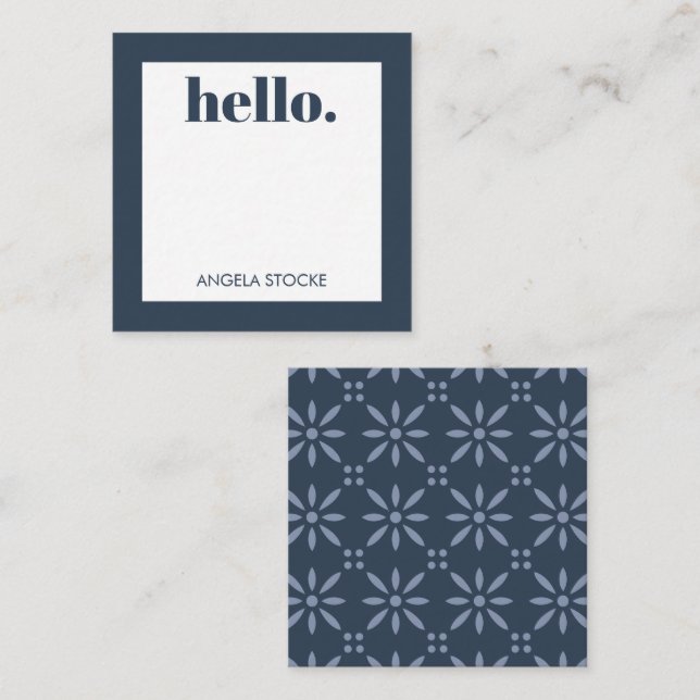 Personalized Blue Retro Flower Note Card (Front/Back)