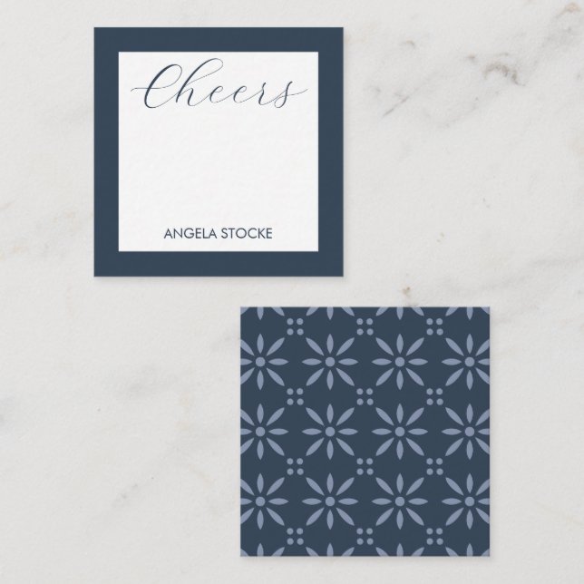 Personalized Blue Retro Flower Note Card (Front/Back)