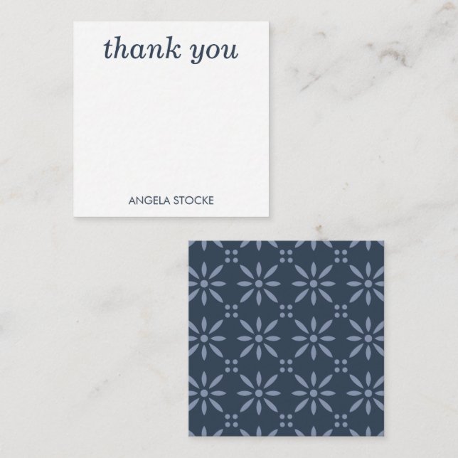 Personalized Blue Retro Flower Note Card (Front/Back)