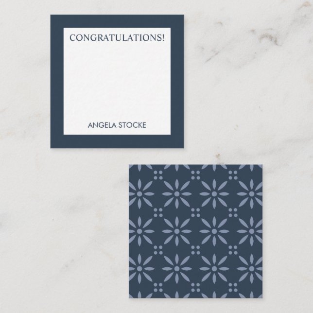 Personalized Blue Retro Flower Note Card (Front/Back)