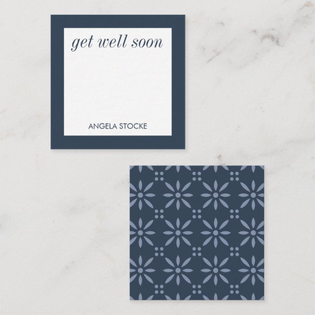 Personalized Blue Retro Flower Note Card (Front/Back)