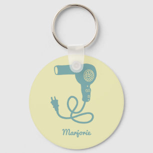 Personalized Blue Retro Hairdryer Blow Dryer Keychain
