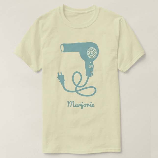 Personalized Blue Retro Hairdryer Blow Dryer T-Shirt (Design Front)