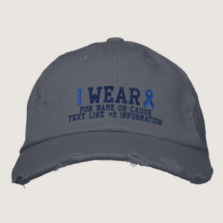 Personalized Blue Ribbon Awareness Embroidery Embroidered Baseball Hat