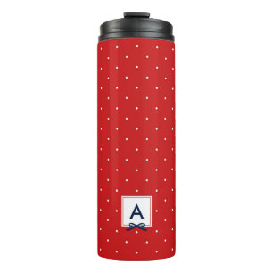 Personalized Blue Ribbon Red Polka Dot Monogram Thermal Tumbler