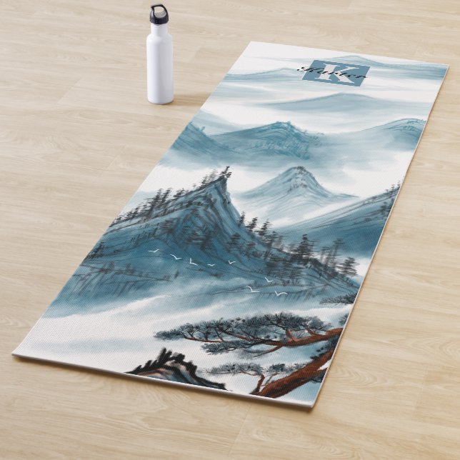 Personalized Blue Rolling Mountain View Yoga Mat (In Situ)