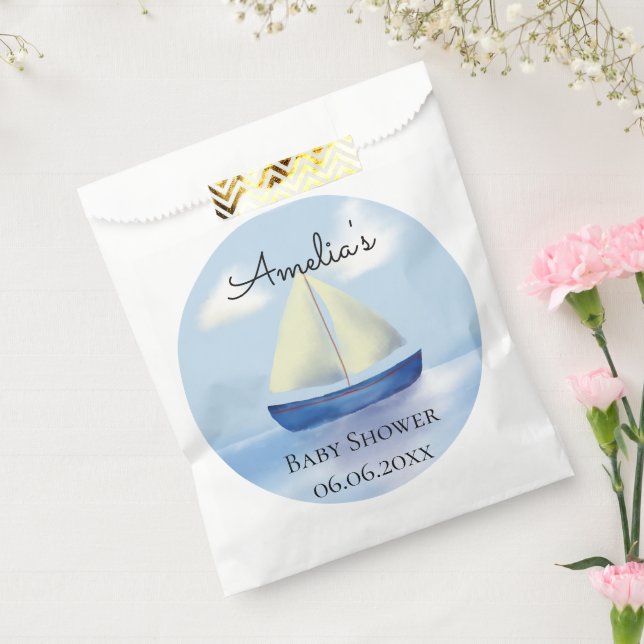 Personalized Blue Sailboat Baby Shower Favor Bag (Sealed)