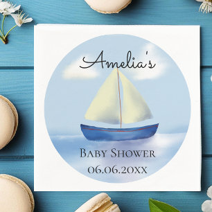 Personalized Blue Sailboat Baby Shower Napkins