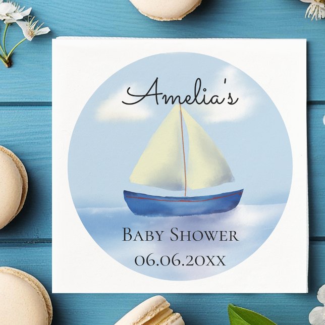 Personalized Blue Sailboat Baby Shower Napkins (Creator Uploaded)