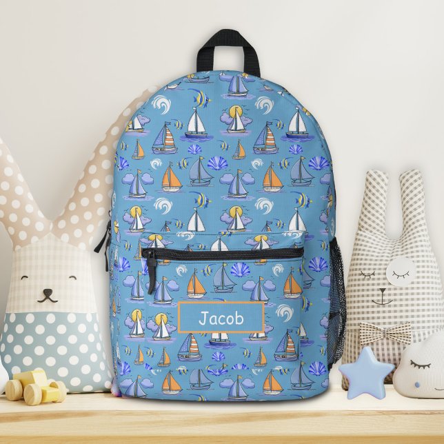 Personalized Blue Sailing Boat Backpack (Creator Uploaded)