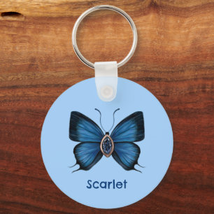 Personalized Blue Sapphire Butterfly Gemstone Keychain