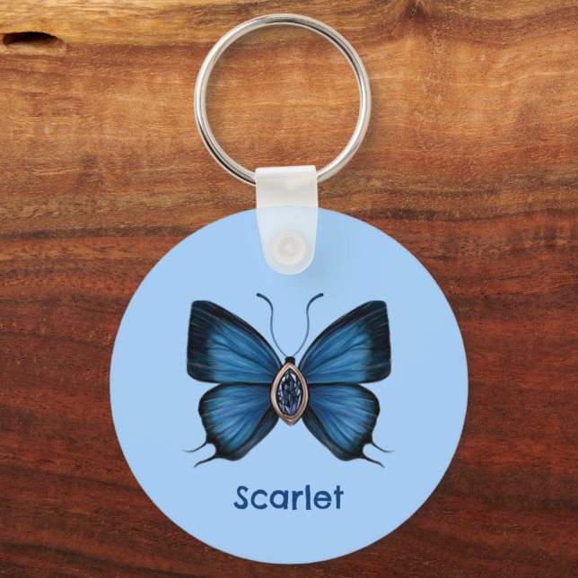 Personalized Blue Sapphire Butterfly Gemstone Keychain (Back)