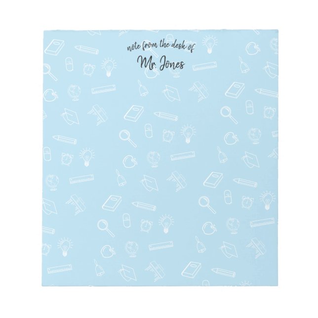 Personalized Blue School Themed Notepad (Front)