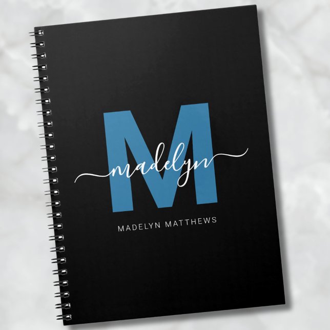 Personalized Blue Script Name Initial Monogram Notebook (Personalized Blue Script Name Initial Monogram notebook)