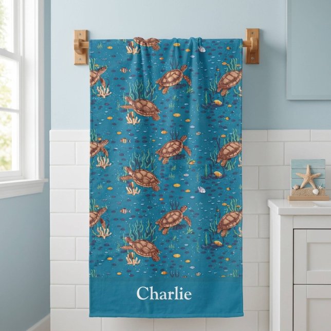 Personalized Blue Sea Turtle Beach Towel (Creator Uploaded)