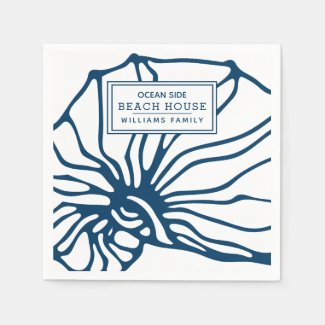 Personalized Blue Seashell Pattern - Beach House Napkins