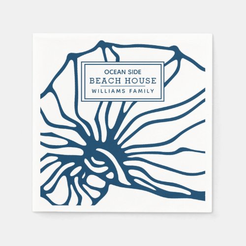 Personalized Blue Seashell Pattern _ Beach House Napkins