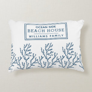 Personalized Blue Seaweed Pattern - Beach House Accent Pillow