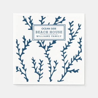Personalized Blue Seaweed Pattern - Beach House