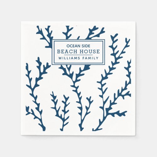 Personalized Blue Seaweed Pattern _ Beach House Napkins