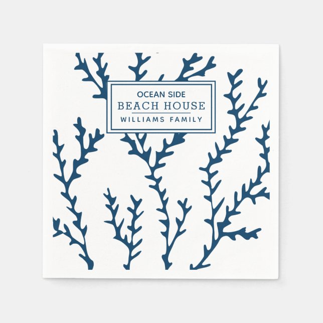Personalized Blue Seaweed Pattern - Beach House Napkins (Front)