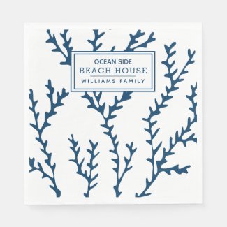 Personalized Blue Seaweed Pattern - Beach House Napkins