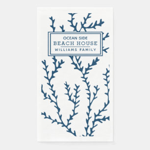 Personalized Blue Seaweed Pattern - Beach House  Paper Guest Towels