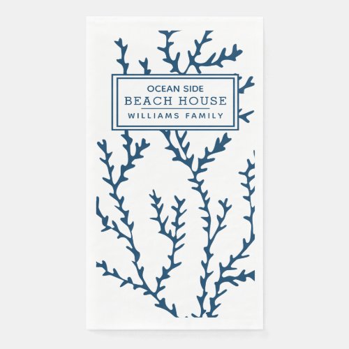 Personalized Blue Seaweed Pattern _ Beach House  Paper Guest Towels