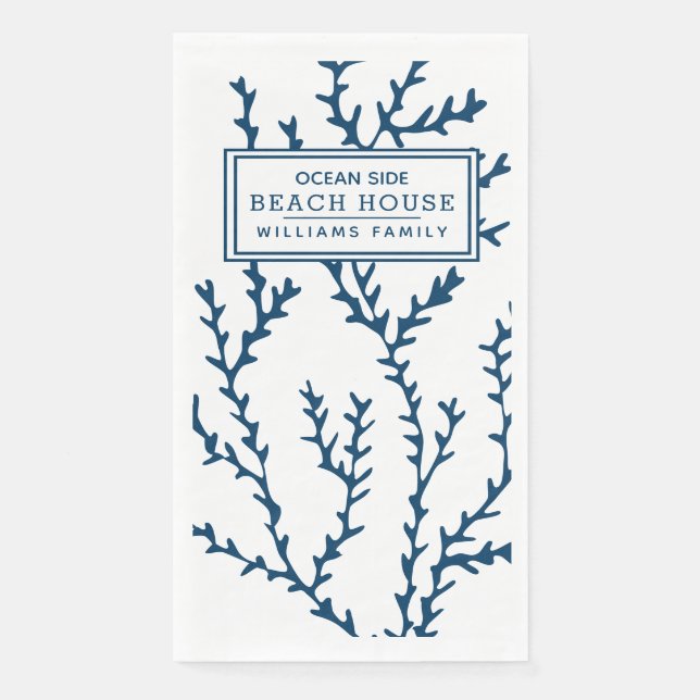 Personalized Blue Seaweed Pattern - Beach House  Paper Guest Towels (Front)