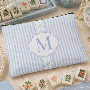 Personalized Blue Seersucker Mahjong Tile Bag