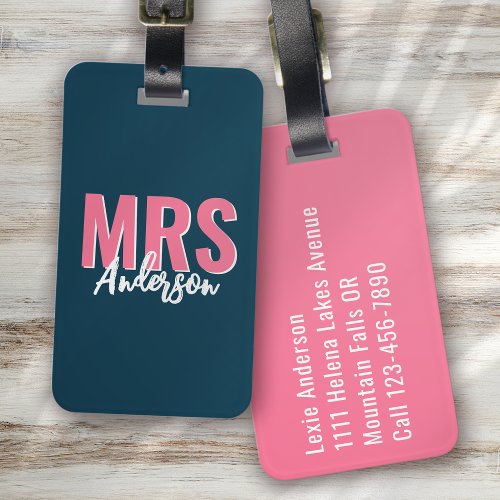 Personalized Blue Shadow Mrs Wife Luggage Tag