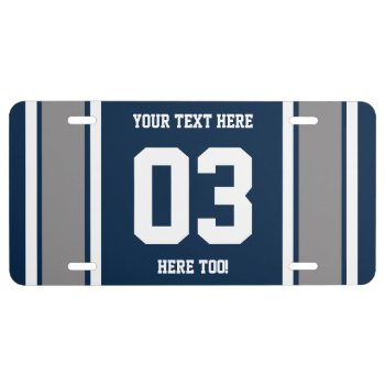 Personalized Blue Silver And White Sports Stripes License Plate by FalconsEye at Zazzle