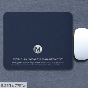 Personalized Blue Silver Business Monogram Mouse Pad