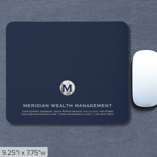 Personalized Blue Silver Business Monogram Mouse Pad (Creator Uploaded)
