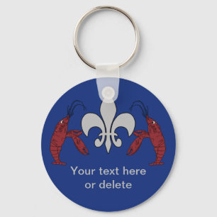 Personalized Blue Silver Crawfish Fleur de Lis Keychain