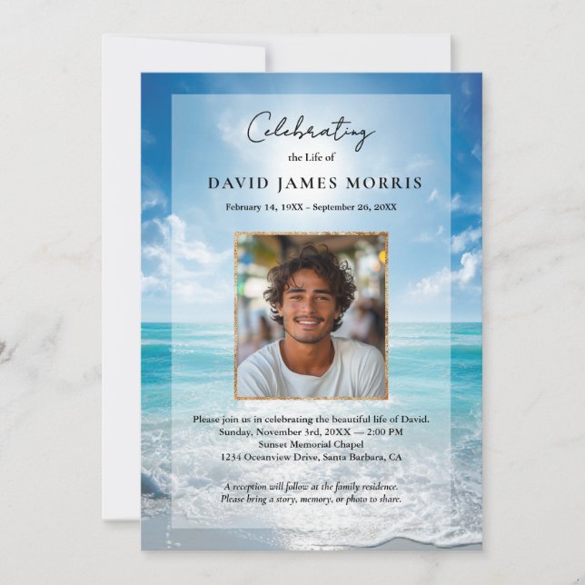 Personalized Blue Sky Funeral Invitation (Front)