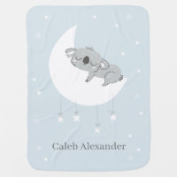 Personalized Blue Sleeping Koala Boy Baby Blanket