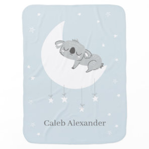 Personalized Blue Sleeping Koala Boy Baby Blanket