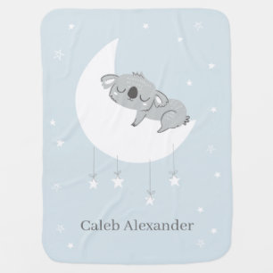 Personalized Blue Sleeping Koala Boy Baby Blanket